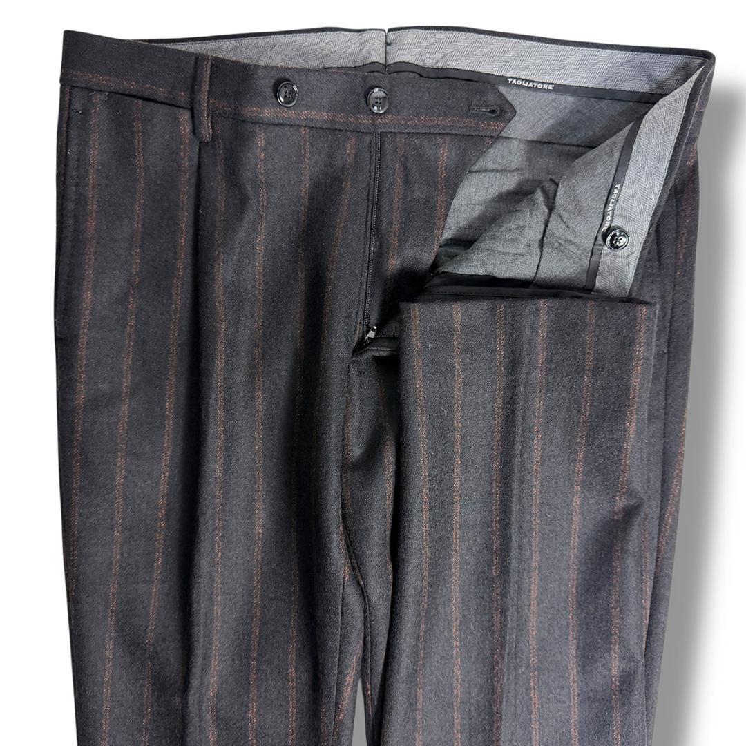 J5110 美品 タリアトーレ ストライプフランネルダブルスーツ 黒×茶 48