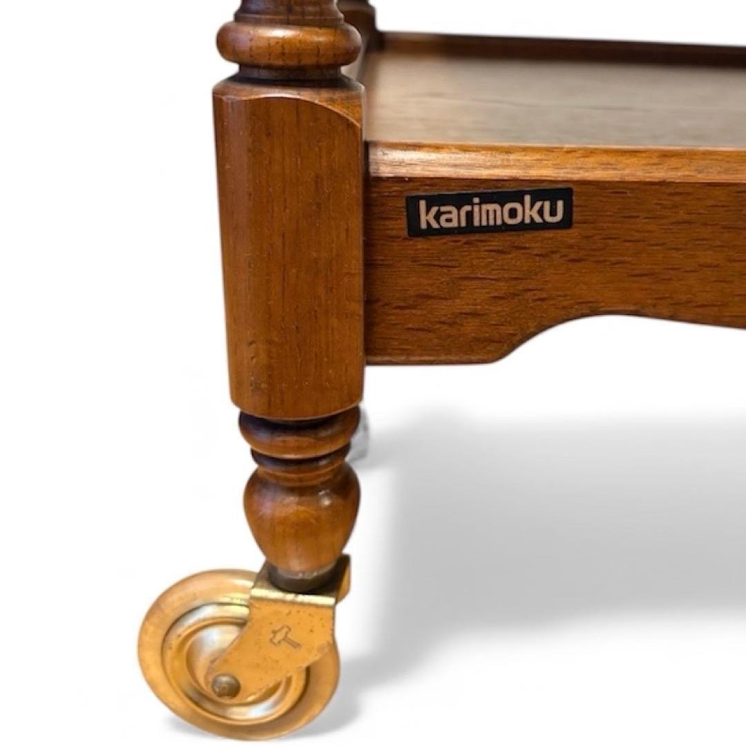 カリモク キッチンワゴン 3段 キャスター アンティーク トレー取外し可