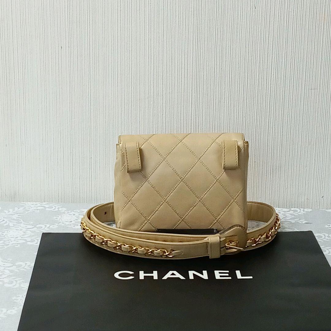 【美品】シャネル　マトラッセ　ウエストポーチ　ラムスキン　ベージュ 鑑定済