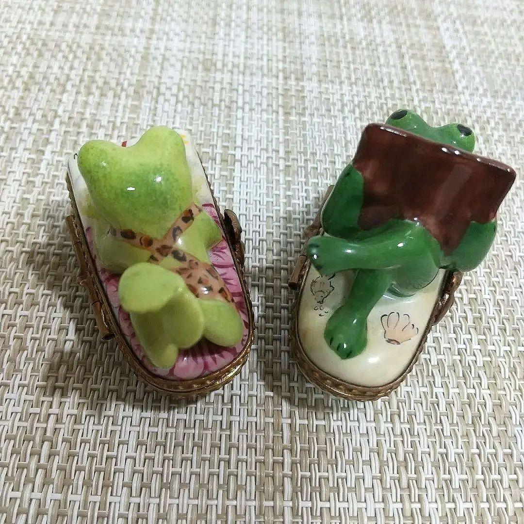 リモージュボックス 読書するカエル 蛙 小物入れ 2個 トリンケットボックス
