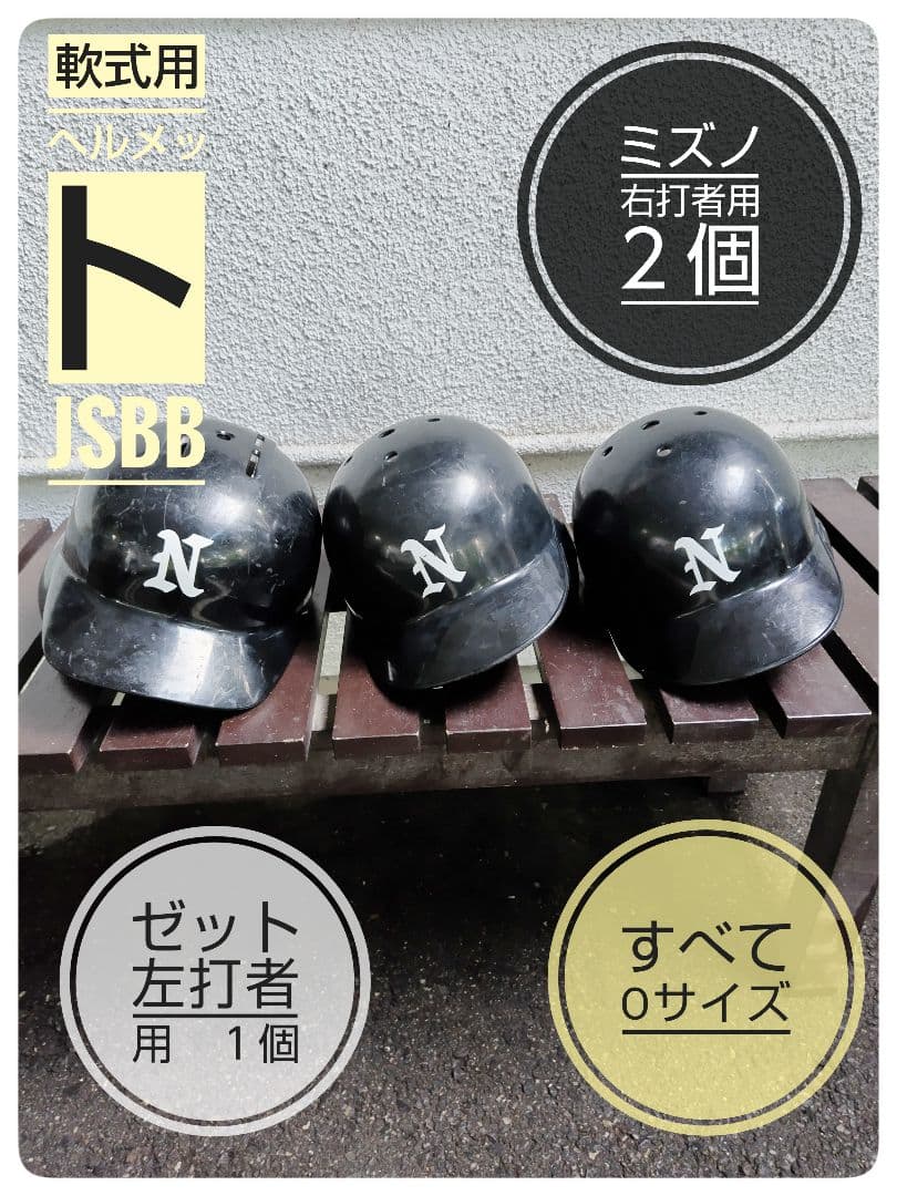 【軟式用ヘルメット】ミズノ右打者用2個・ゼット左打者用1個の3個セット　ネイビー