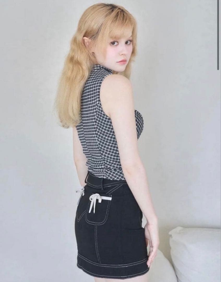 スカート andmary Back ribbon mini skirt