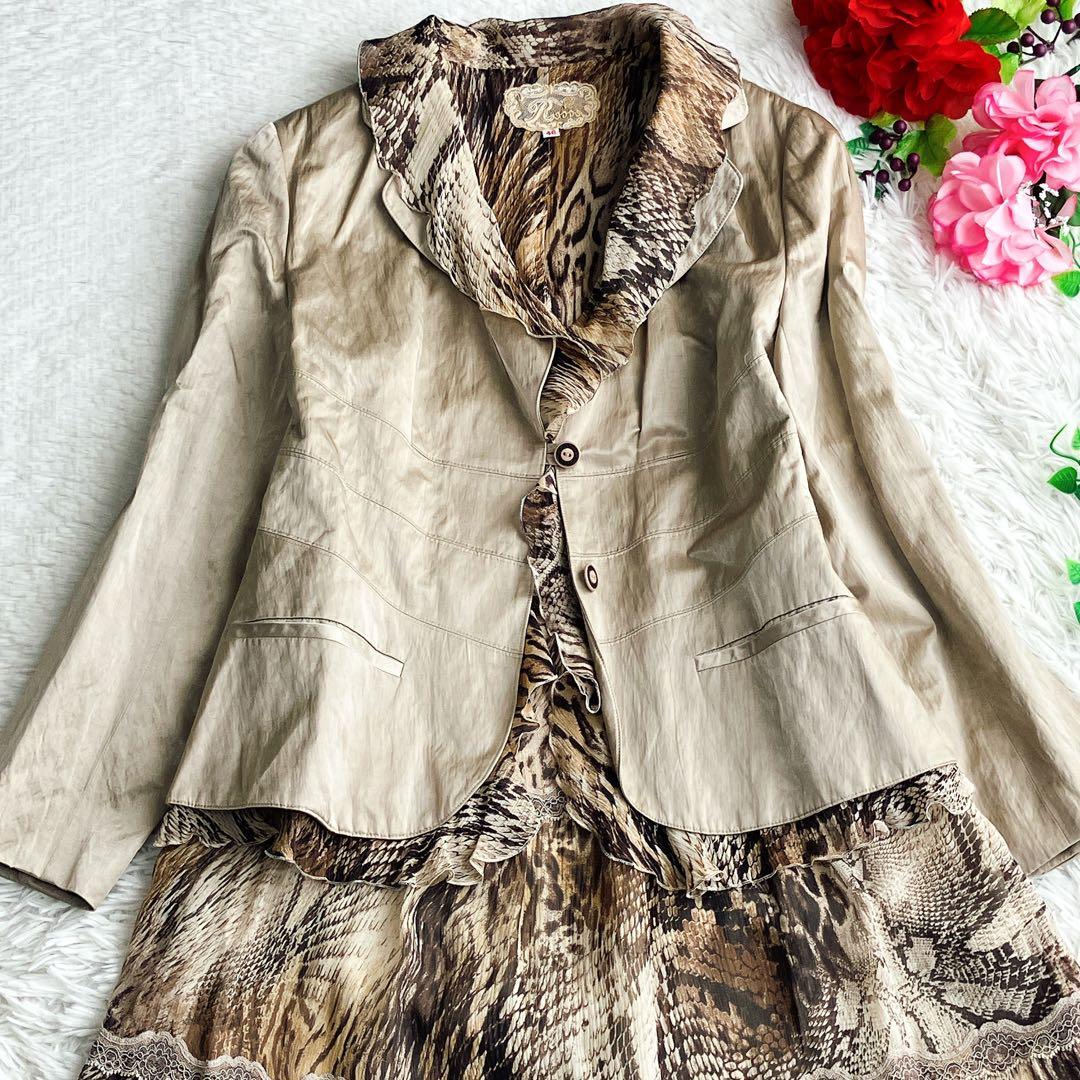 Rossa インポートロッサ★シルク パイソン柄 スカートスーツ【大きいサイズ】