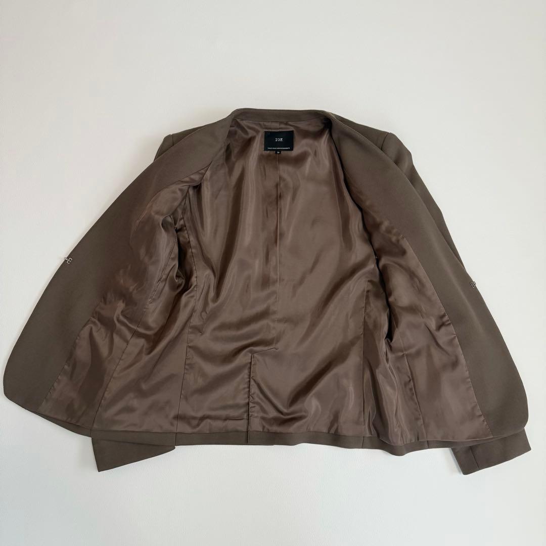 23区　セットアップスーツ　 ノーカラージャケット　ラップ風スカート 　茶色　M