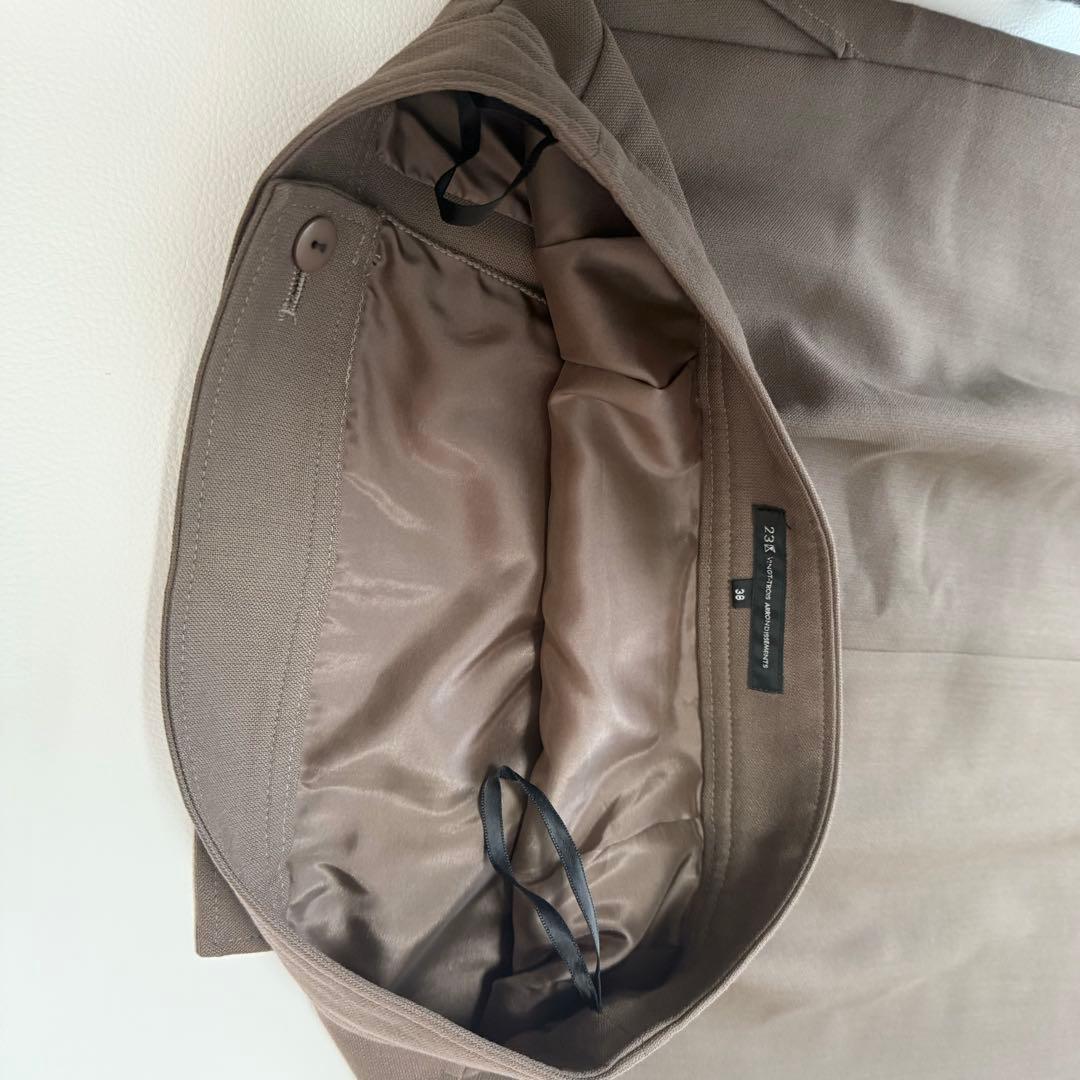 23区　セットアップスーツ　 ノーカラージャケット　ラップ風スカート 　茶色　M