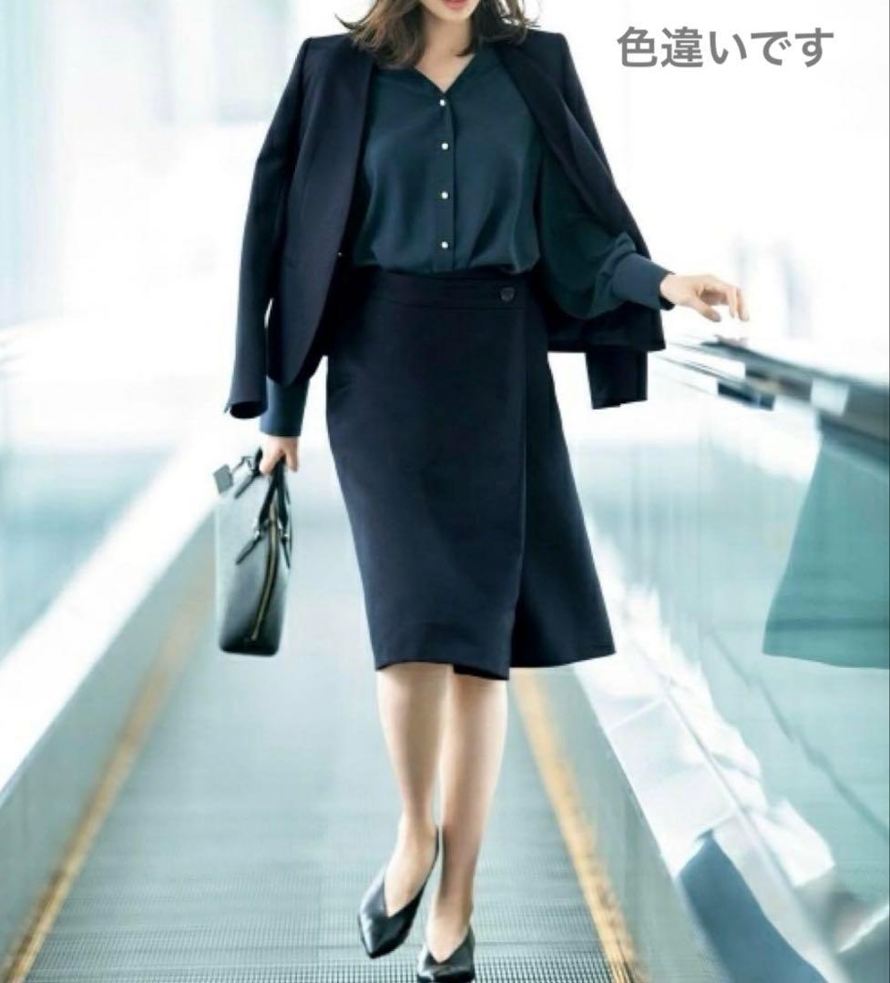 23区　セットアップスーツ　 ノーカラージャケット　ラップ風スカート 　茶色　M