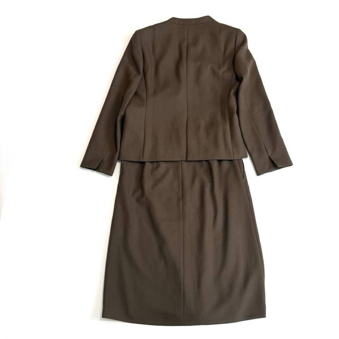 23区　セットアップスーツ　 ノーカラージャケット　ラップ風スカート 　茶色　M