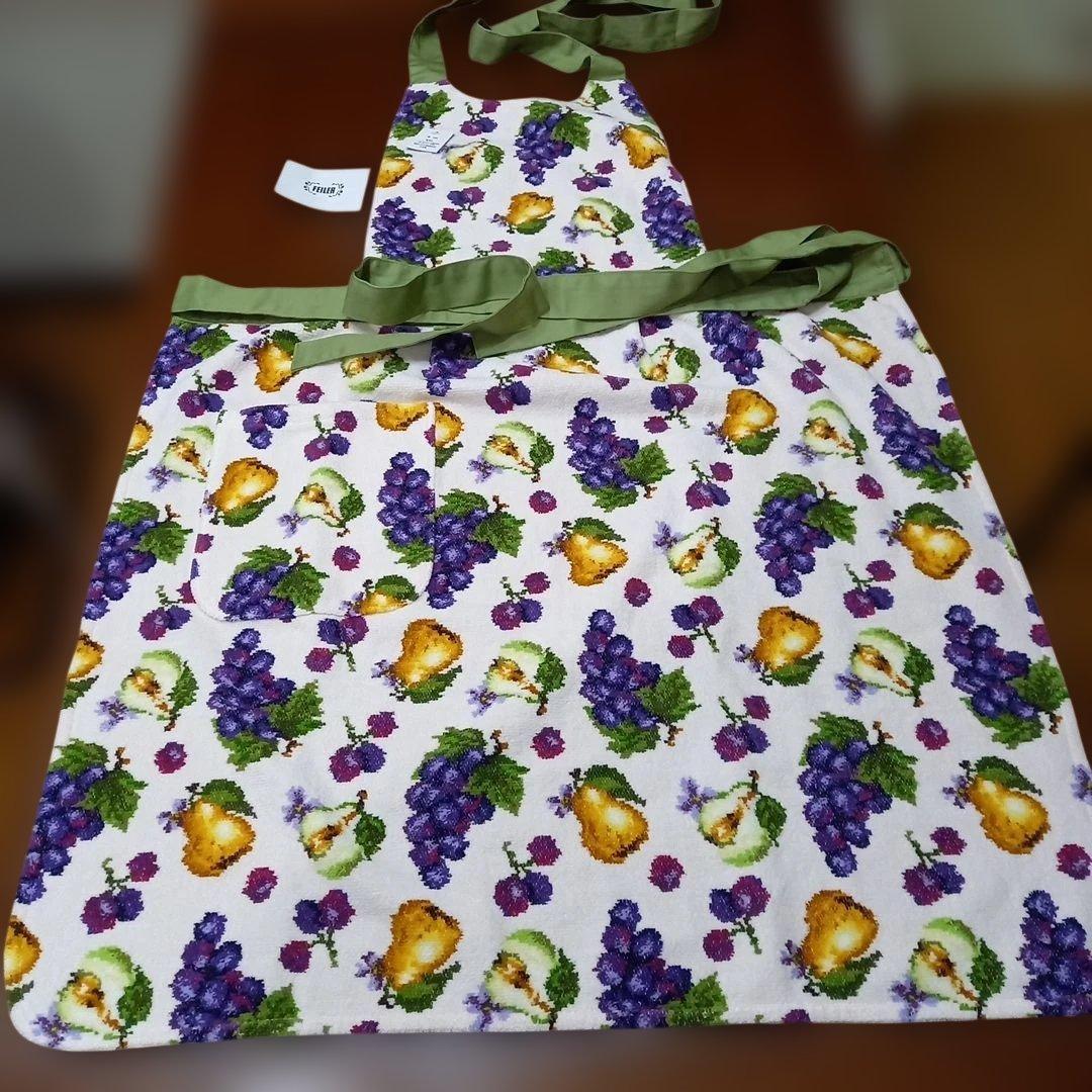 タグ付き未使用　フェイラー　シェニール織ブルゴーニュ婦人用前当て付きエプロン