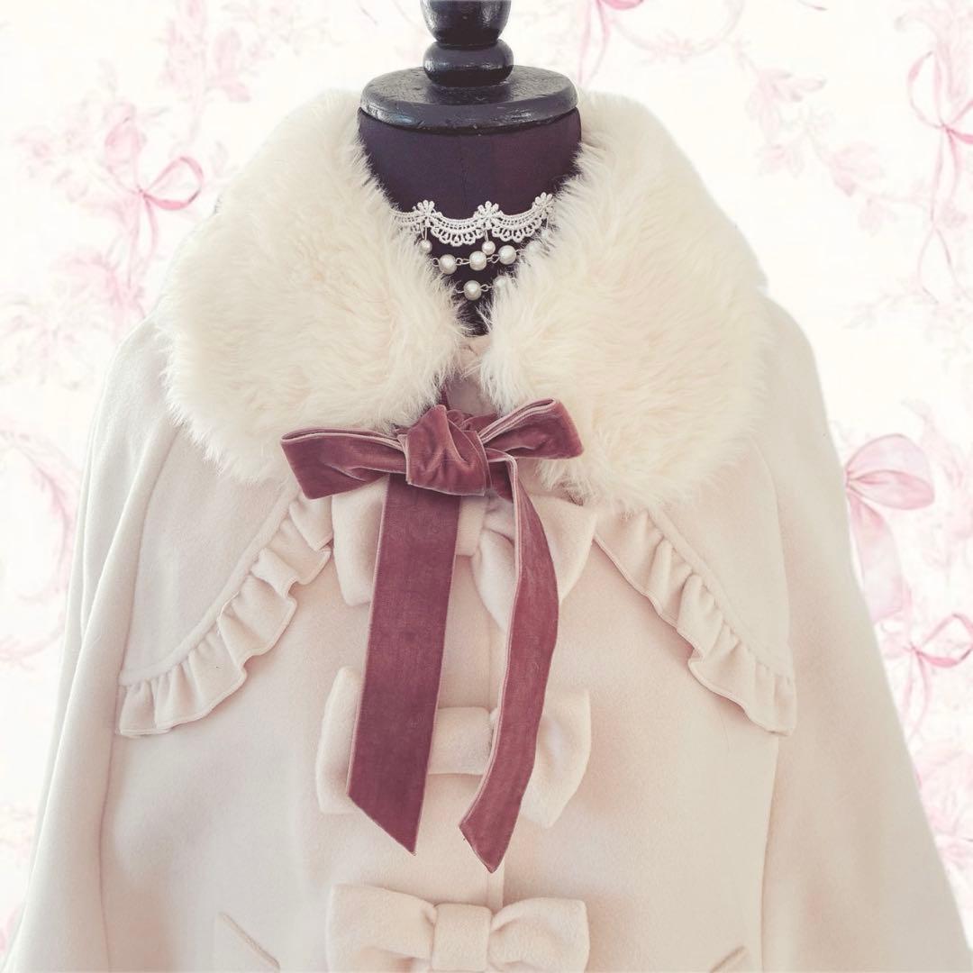 レア アンクルージュ ポンチョ ケープ リボン ファー コート　ankrouge