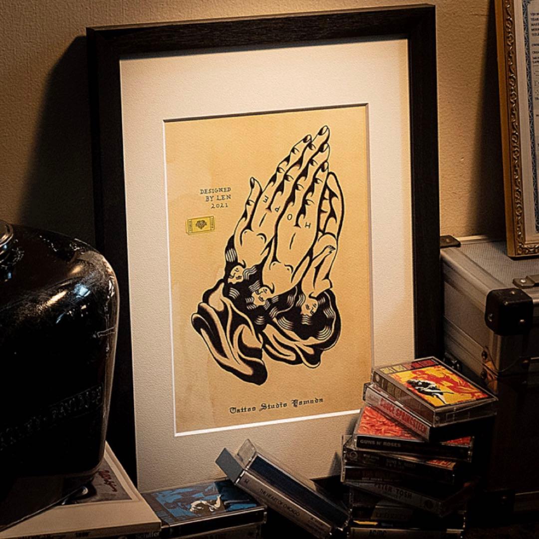 【美品】TATTOO FLASH POSTER Praying Hands