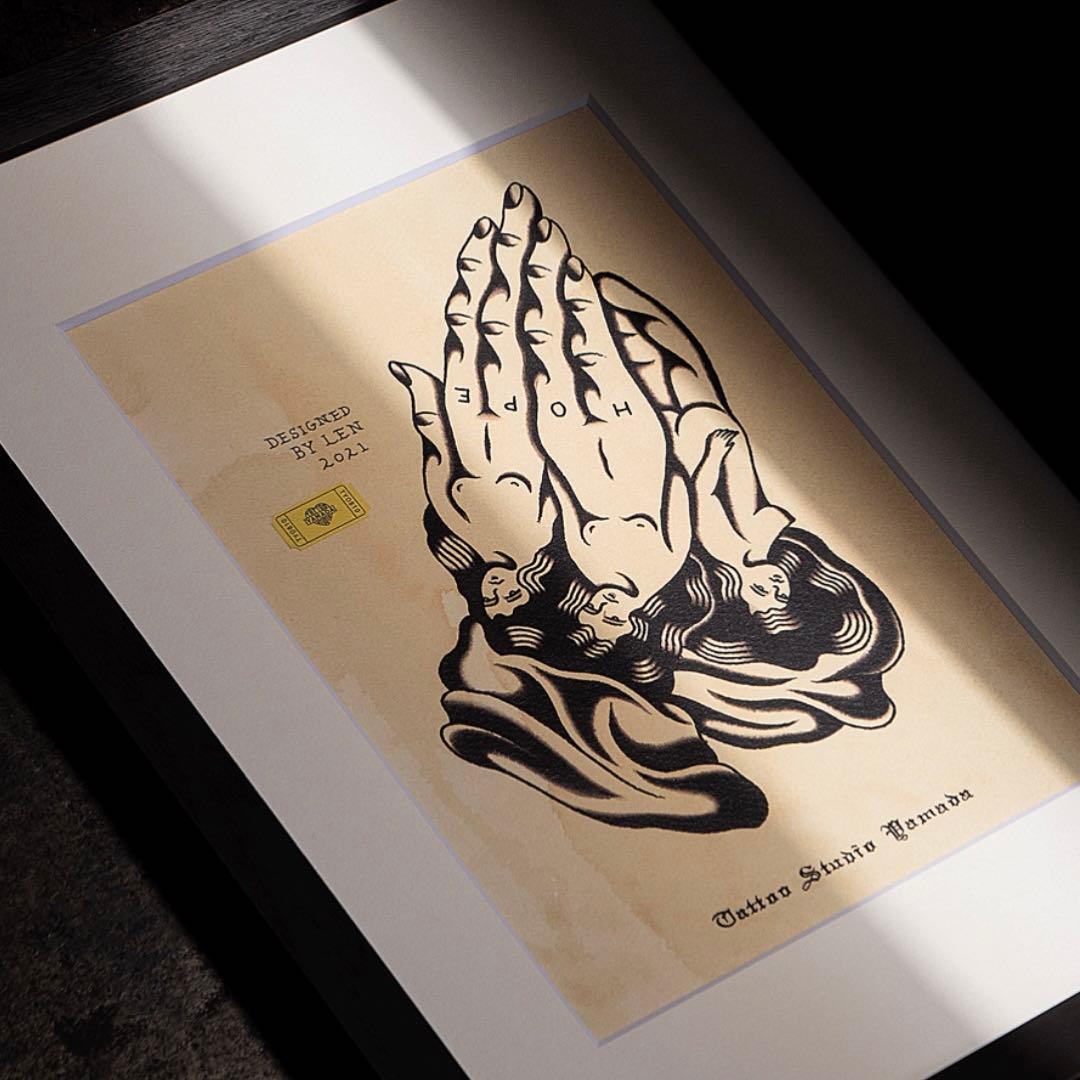 【美品】TATTOO FLASH POSTER Praying Hands