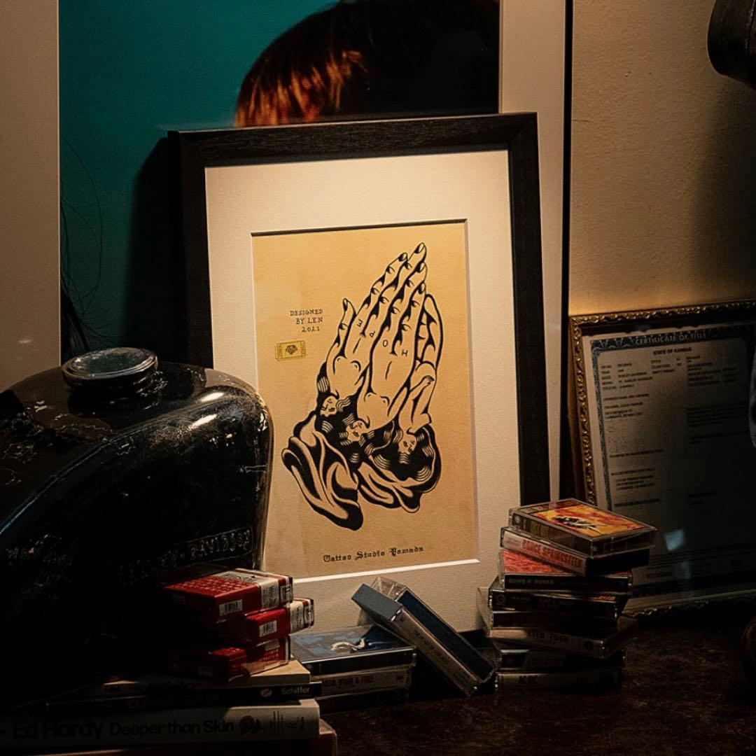 【美品】TATTOO FLASH POSTER Praying Hands