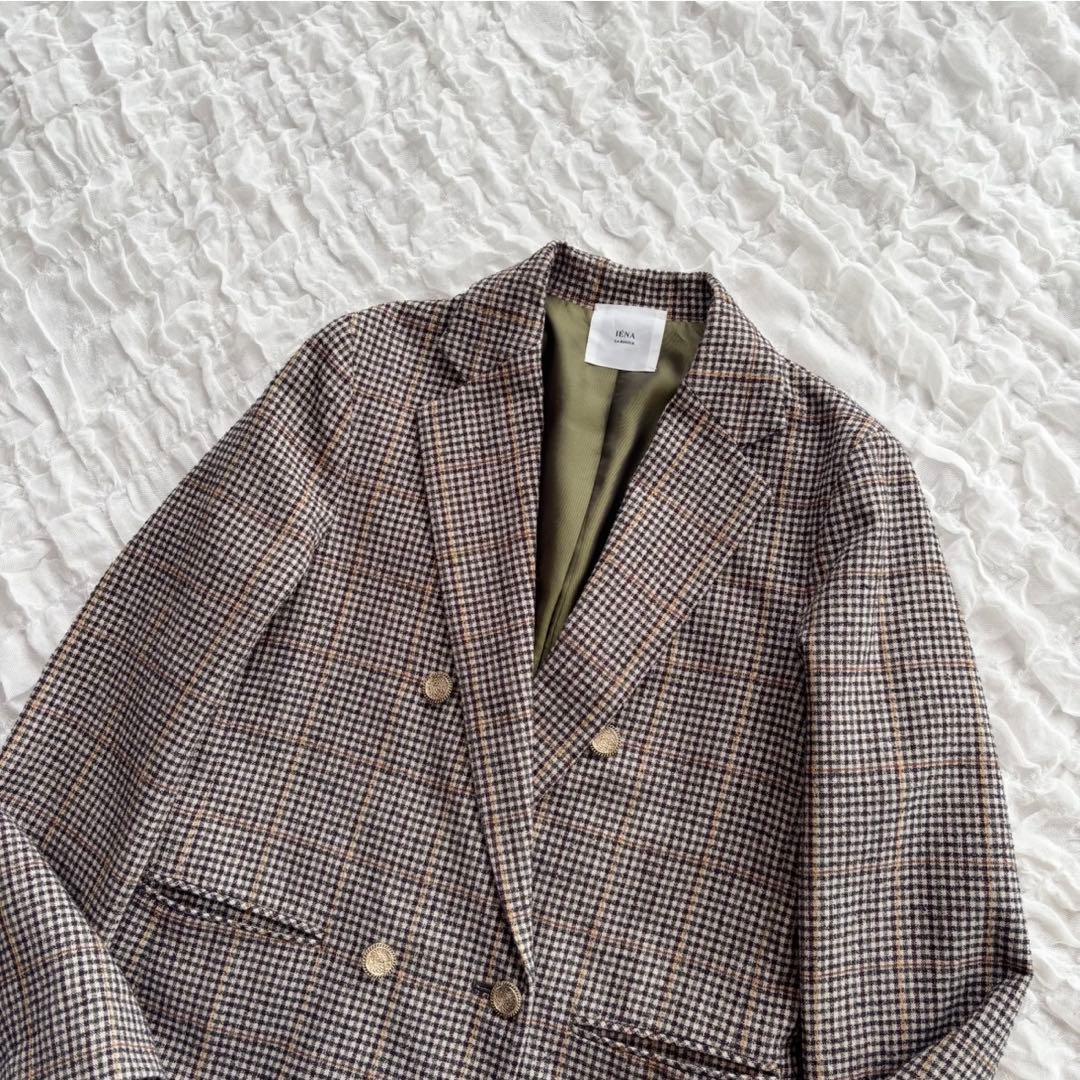 【美品】 イエナ モールチェック ダブルブレストジャケット 金ボタン
