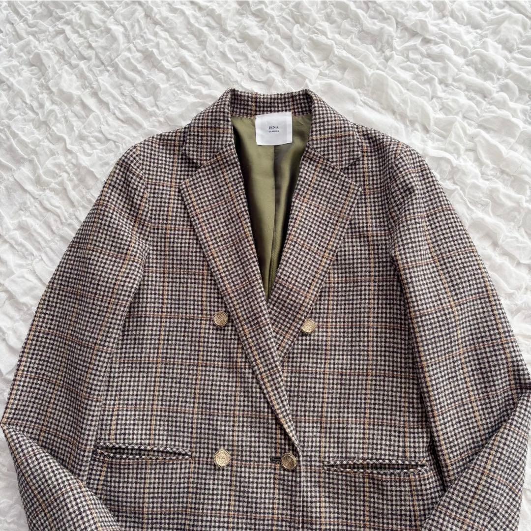 【美品】 イエナ モールチェック ダブルブレストジャケット 金ボタン