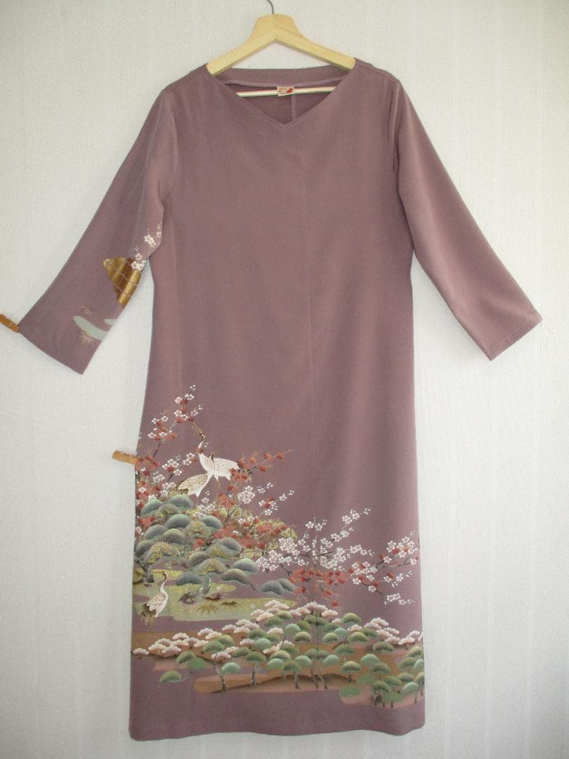 L～2Ｌサイズ　訪問着からの着物リメイクドレスです　着丈１１９cm