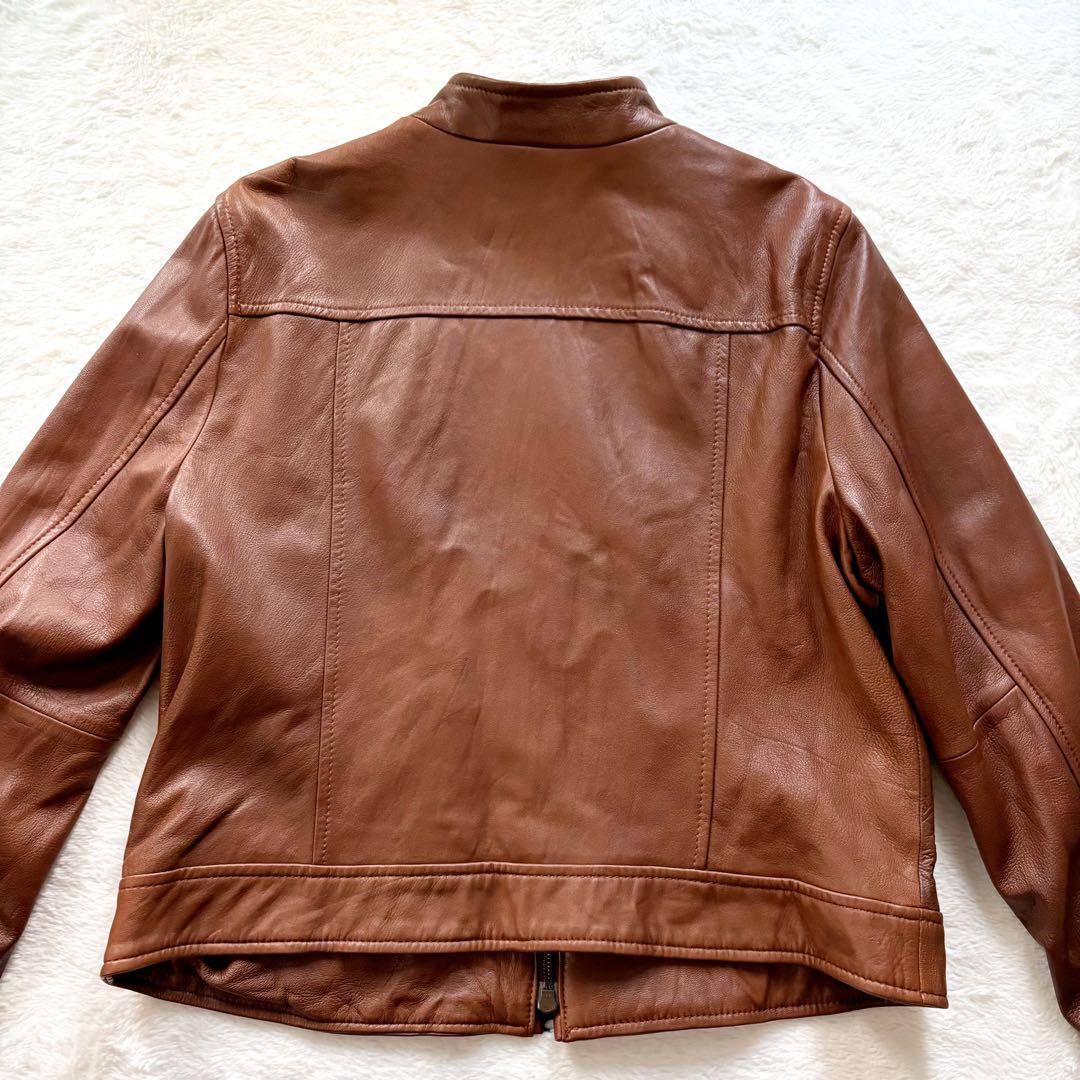 美品　23区 レザージャケット　ノーカラー　本革　羊革　ブラウン　48 4XL
