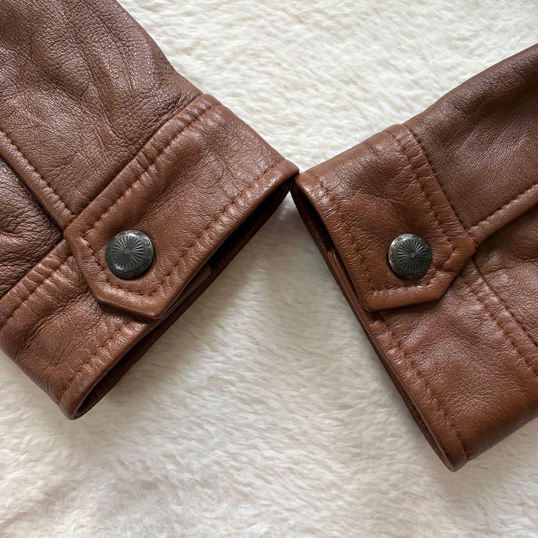 美品　23区 レザージャケット　ノーカラー　本革　羊革　ブラウン　48 4XL