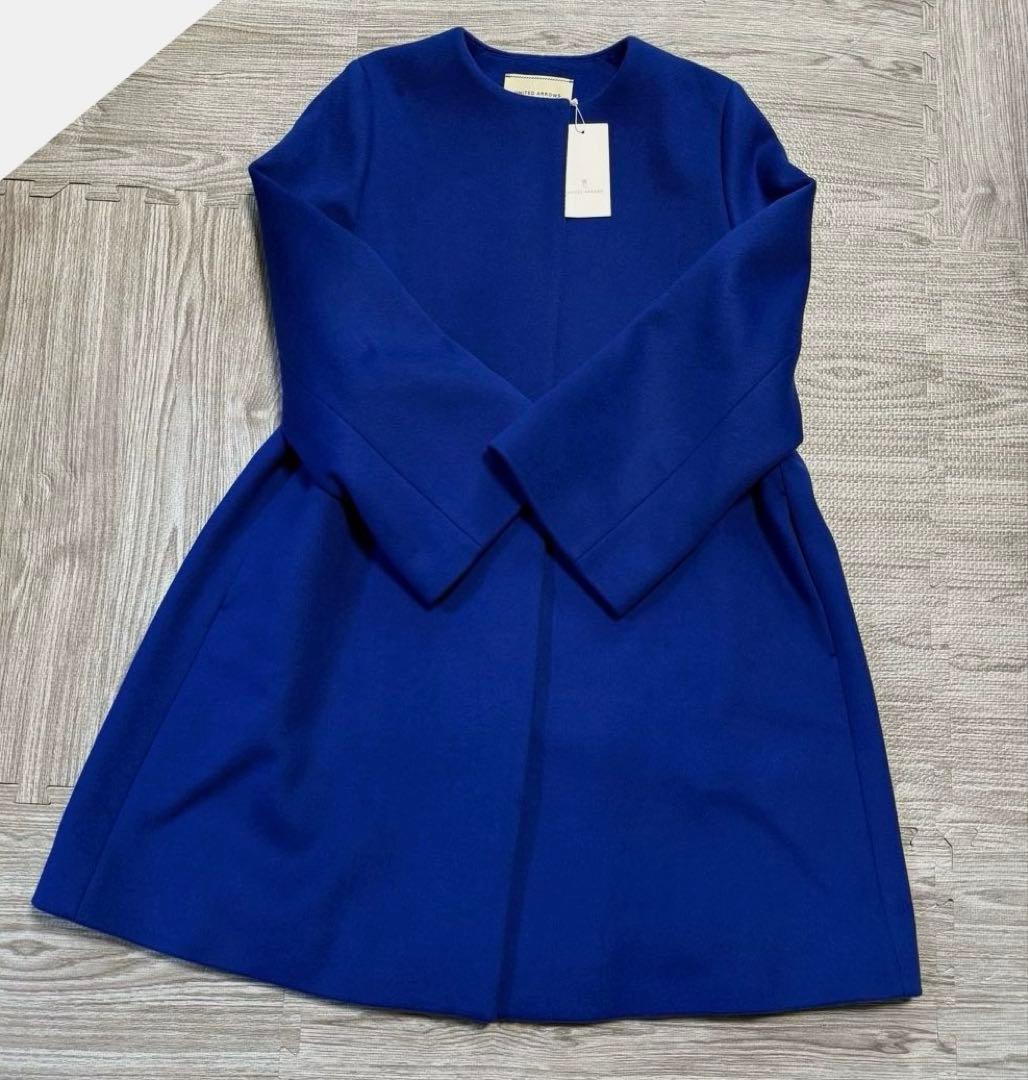 定価5万 ユナイテッドアローズ 38 ロイヤルブルー ノーカラーミドル丈コート