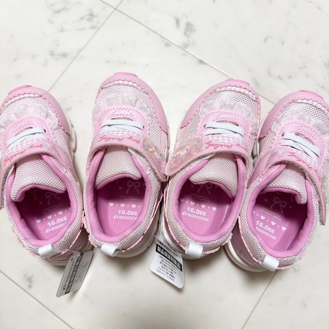 新品✨My Melody マイメロ　ピンク スニーカー　双子　16cm