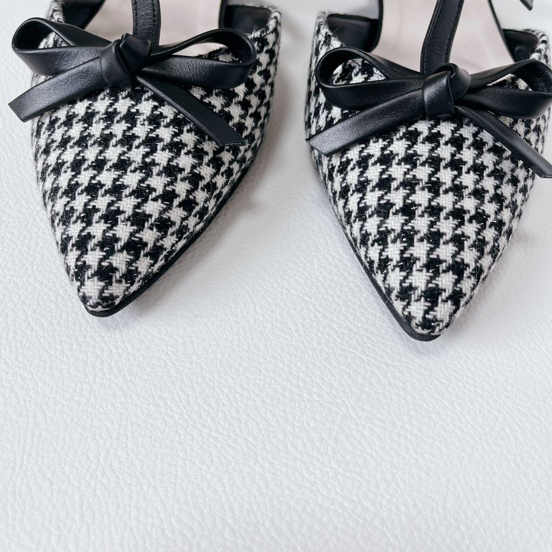 未使用級✨DIANA 千鳥柄　Tストラップ　ミュール プチリボン　ローヒール