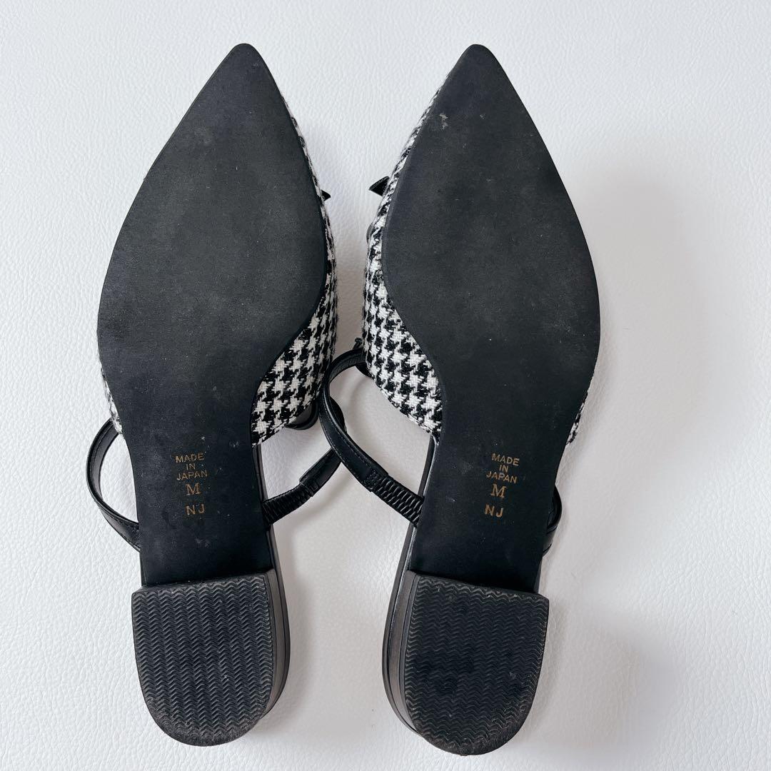 未使用級✨DIANA 千鳥柄　Tストラップ　ミュール プチリボン　ローヒール