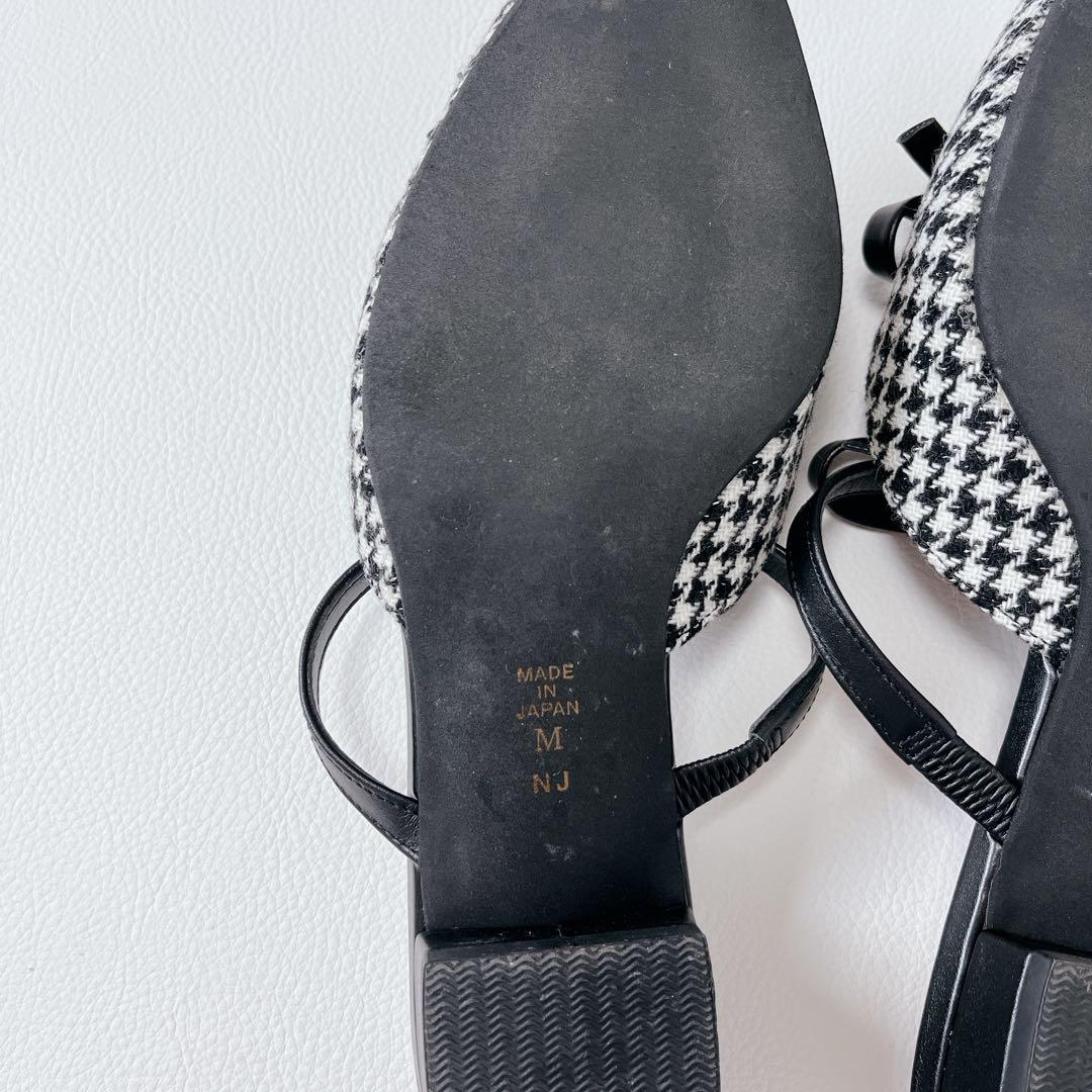 未使用級✨DIANA 千鳥柄　Tストラップ　ミュール プチリボン　ローヒール