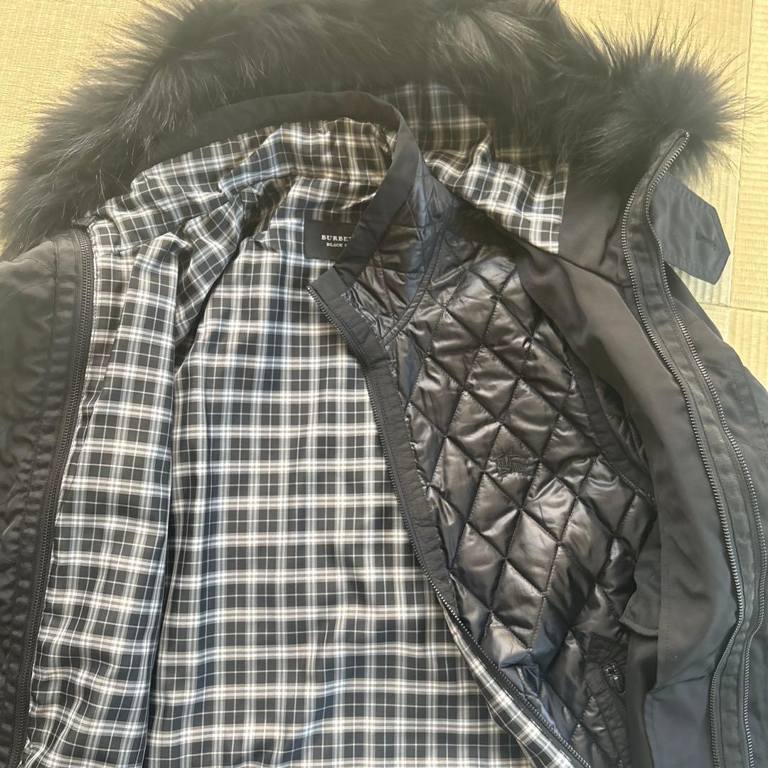 BURBERRY BLACK LABEL ファー付きモッズコート LL ブラック