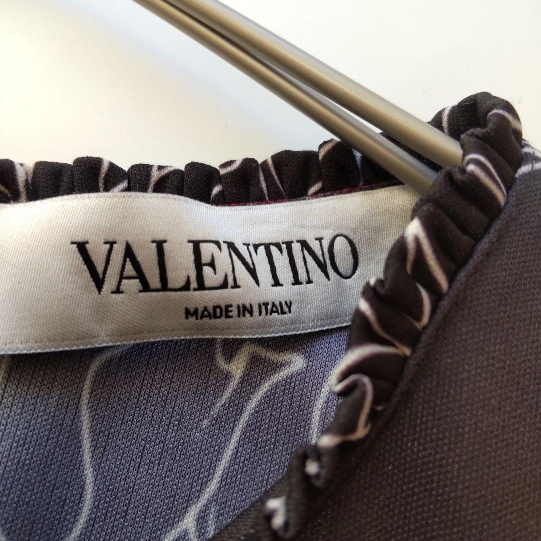 美品 ヴァレンティノ 長袖 花柄 キスマーク柄 レース ロングワンピース 黒