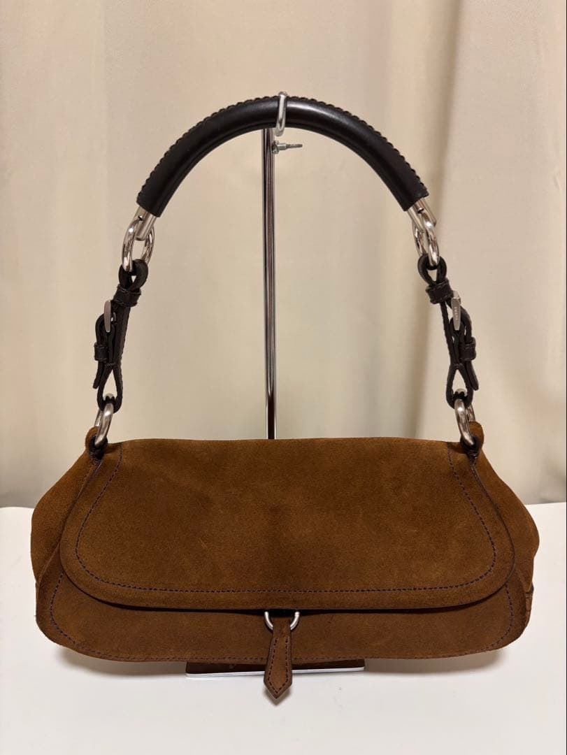 PRADA プラダ スウェード ワンハンドルバッグ ハンドバッグ ブラウン