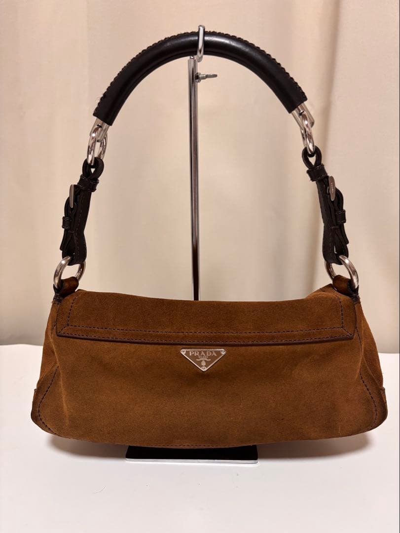 PRADA プラダ スウェード ワンハンドルバッグ ハンドバッグ ブラウン
