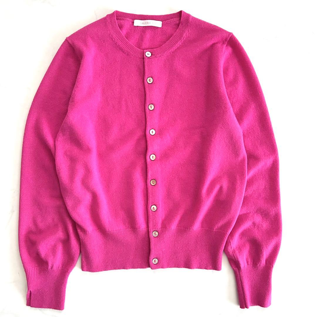 ギャルリーヴィー カシミヤ100% クルーネックカーディガン ピンク