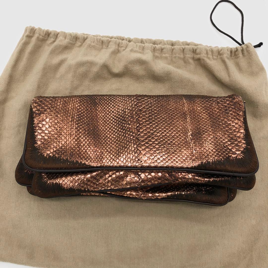 【極美品・ミラー付き✨】ボッテガヴェネタ クラッチバッグ パイソン レザー