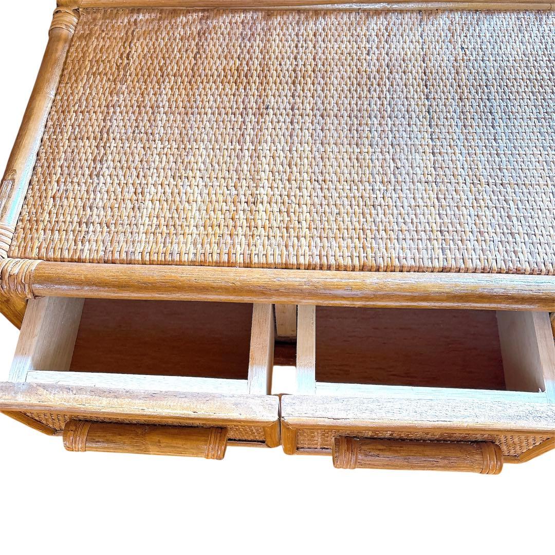 昭和レトロ　ラタン 籐 10杯 ワイド 引き出し チェスト