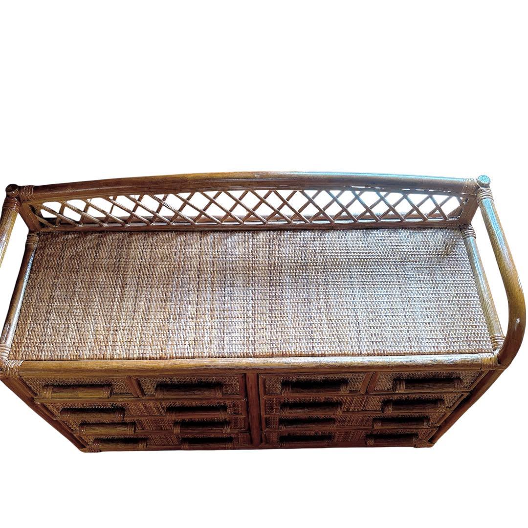 昭和レトロ　ラタン 籐 10杯 ワイド 引き出し チェスト