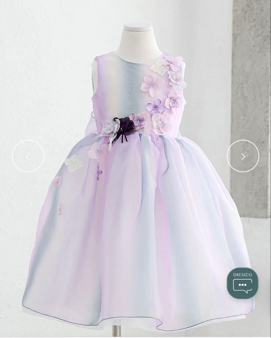 ドレスコグラデーションパープルオーガンジードレスフラワーリボン美品発表会