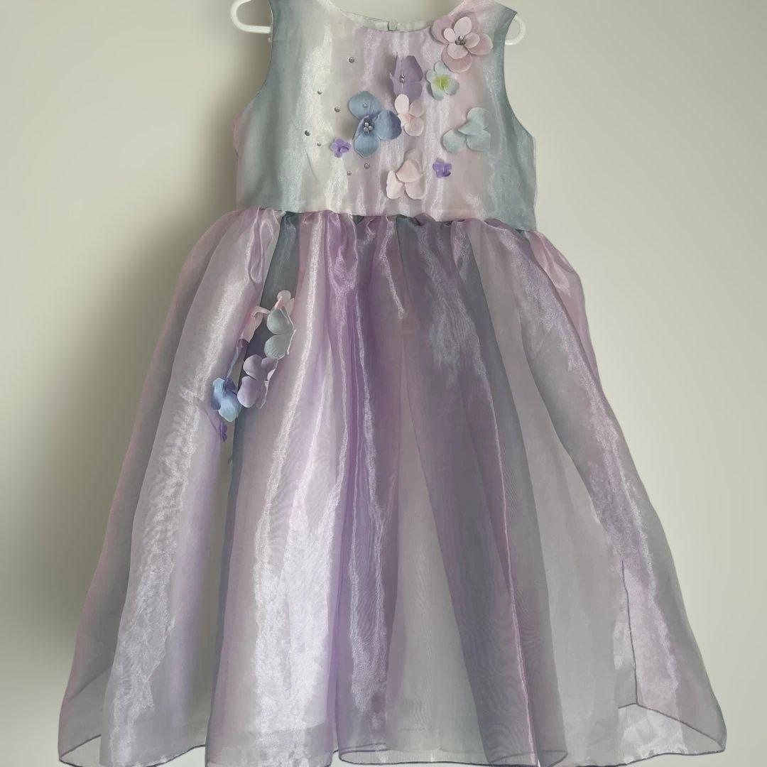 ドレスコグラデーションパープルオーガンジードレスフラワーリボン美品発表会