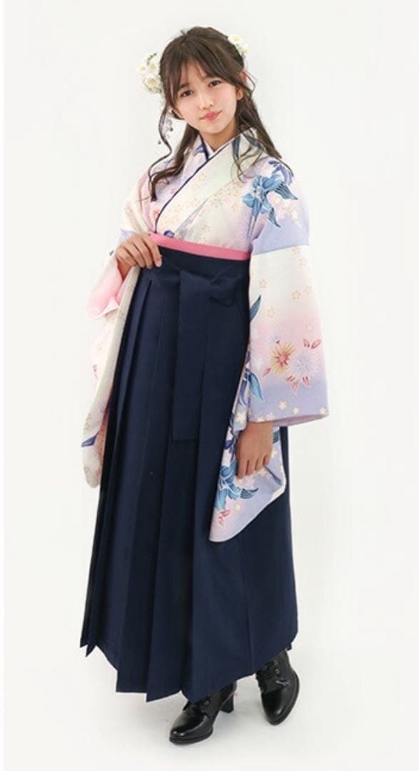 小学生卒業式　袴セット ピンク紫花柄 160cm 京越