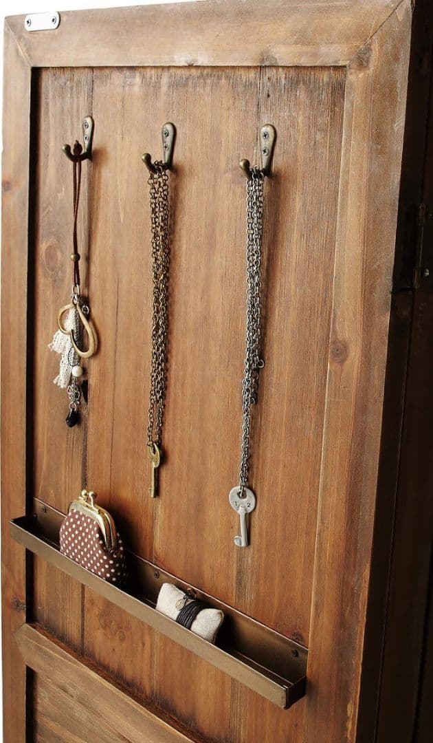 木製スタンドミラー フック付きブラウン