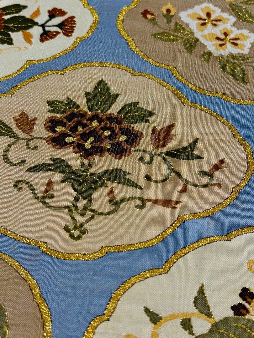 細かな明綴れ 青色 お太鼓柄