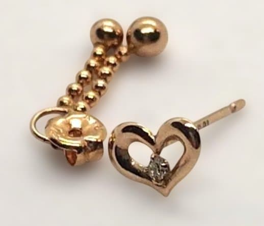 片耳　クレージュCourreges K18ダイヤハートの2wayピアス