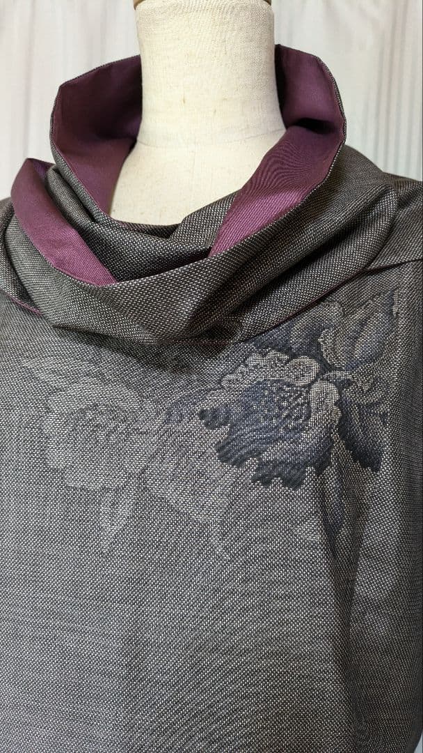 No245 大島紬着物リメイク ９マルキ茶泥大島紬 プリンセスラインワンピース