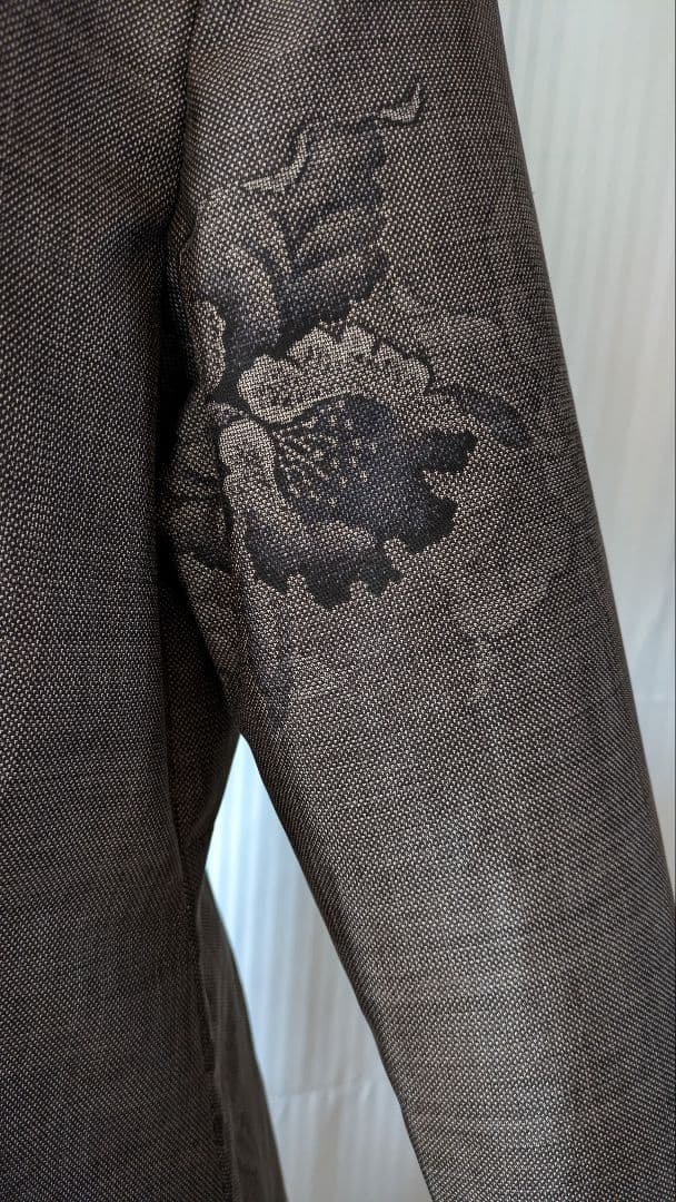 No245 大島紬着物リメイク ９マルキ茶泥大島紬 プリンセスラインワンピース