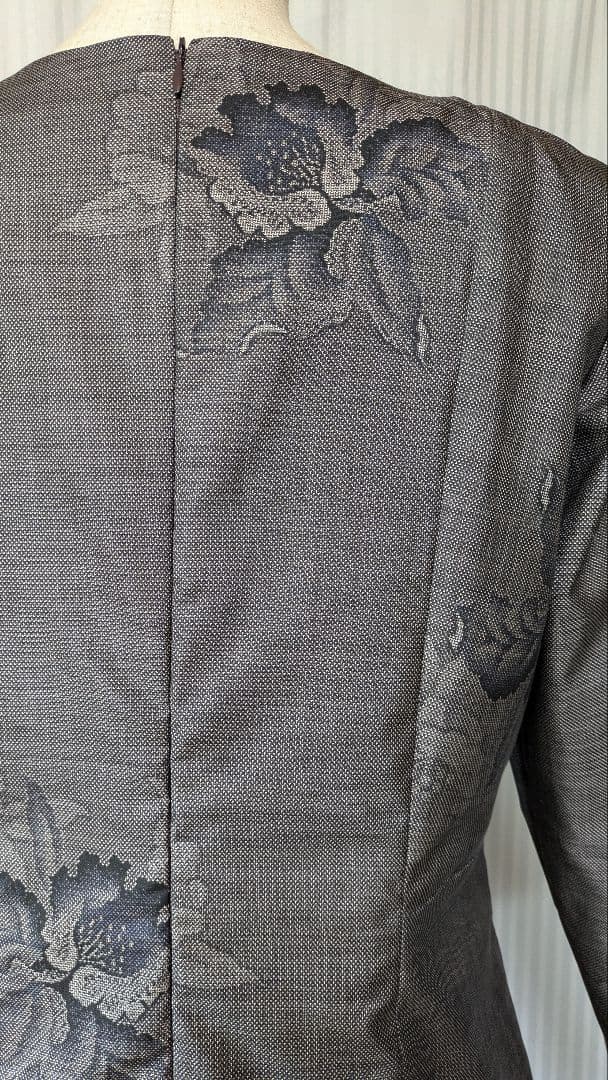 No245 大島紬着物リメイク ９マルキ茶泥大島紬 プリンセスラインワンピース