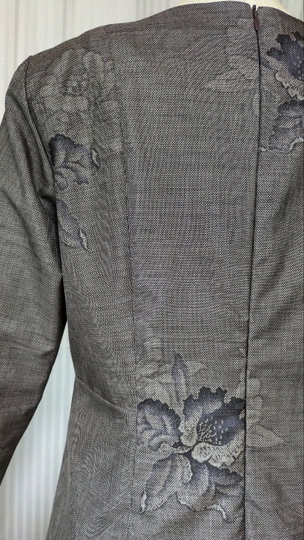 No245 大島紬着物リメイク ９マルキ茶泥大島紬 プリンセスラインワンピース