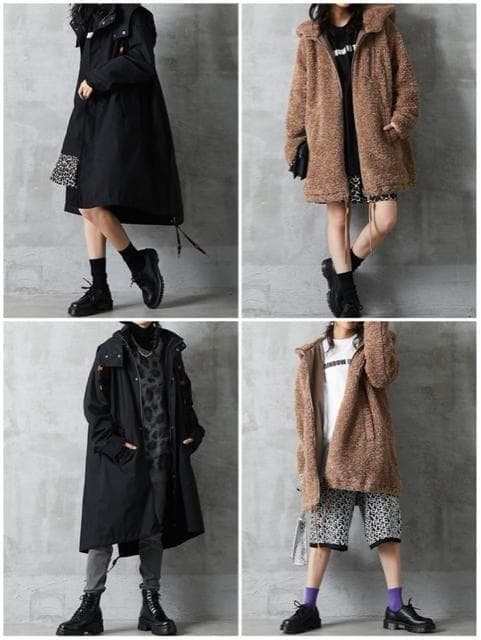 新品☆6L黒系♪5wayモッズコート♪ボアパーカー☆w625