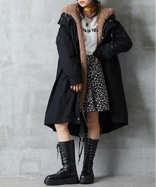 新品☆6L黒系♪5wayモッズコート♪ボアパーカー☆w625