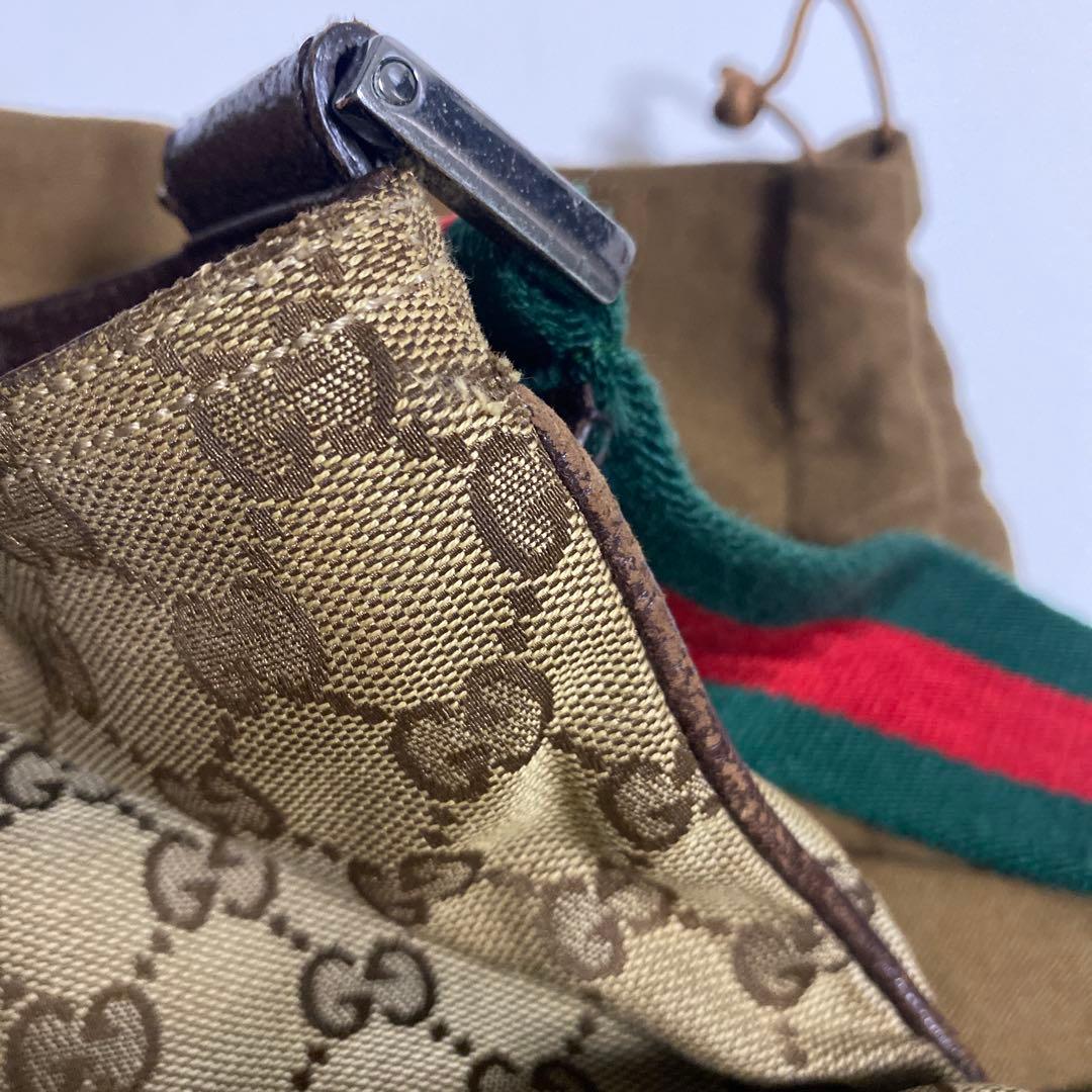 値下げGUCCI GGキャンバス ロゴ　シェリーライン レザー ショルダーバッグ
