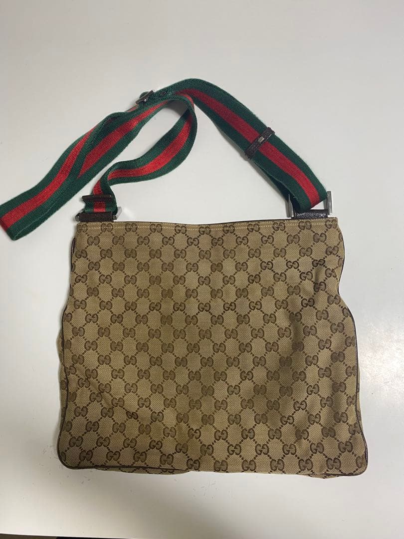 値下げGUCCI GGキャンバス ロゴ　シェリーライン レザー ショルダーバッグ