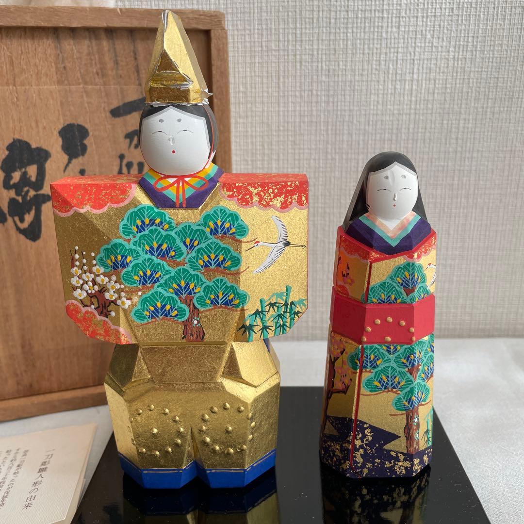 奈良一刀彫り　雛人形　川口神泉　立雛　雛祭り　ひな祭り　共箱付き　伝統工芸　木彫