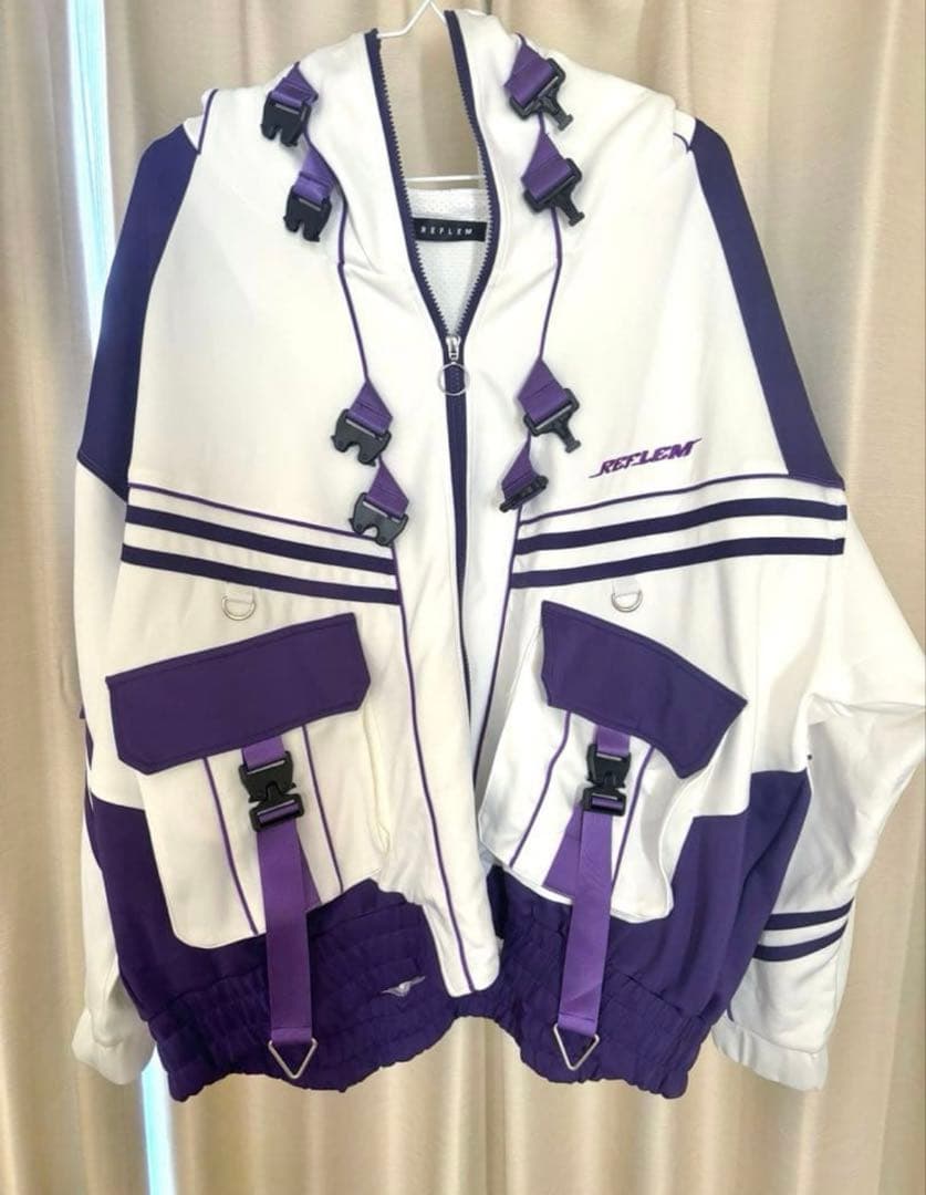 『REFLEM/レフレム』サイバー切替ハイネックジャージパーカー　白/紫